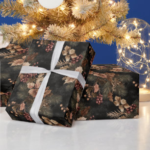 Gedroogde bloemen en goudkleurige bladeren cadeaupapier