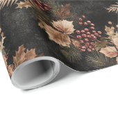 Gedroogde bloemen en goudkleurige bladeren cadeaupapier (Rol Hoek)