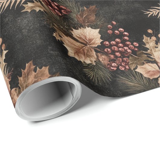 Gedroogde bloemen en goudkleurige bladeren cadeaupapier (Rol Hoek)