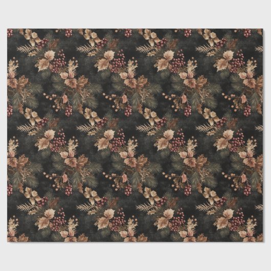 Gedroogde bloemen en goudkleurige bladeren cadeaupapier (Vlak)