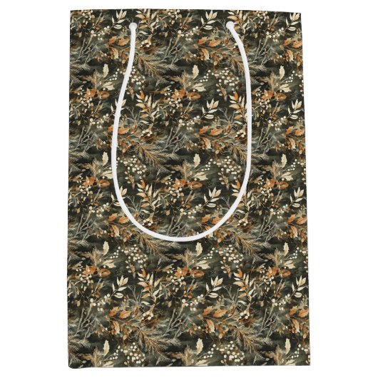 Gedroogde bloemen en goudkleurige bladeren medium cadeauzakje (Voorkant)