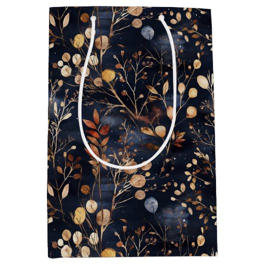 Gedroogde bloemen en goudkleurige bladeren medium cadeauzakje (Voorkant)