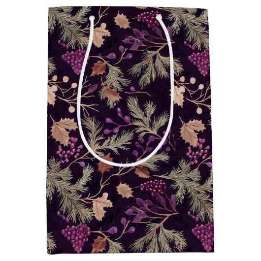 Gedroogde bloemen en goudkleurige bladeren medium cadeauzakje (Voorkant)