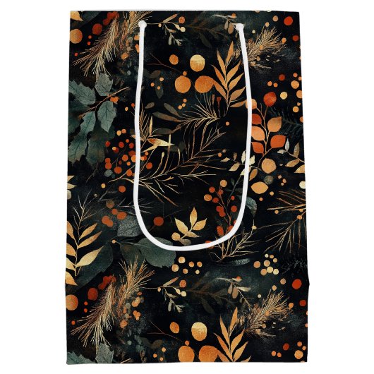 Gedroogde bloemen en goudkleurige bladeren medium cadeauzakje (Achterkant)