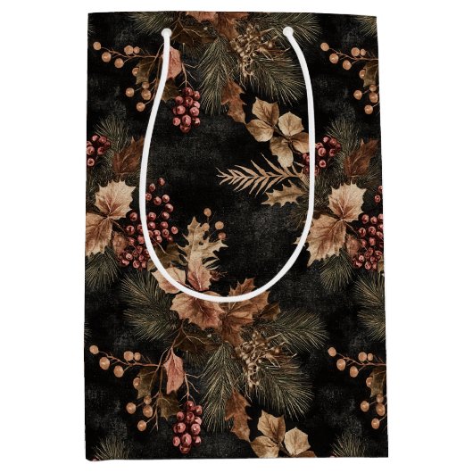 Gedroogde bloemen en goudkleurige bladeren medium cadeauzakje (Voorkant)