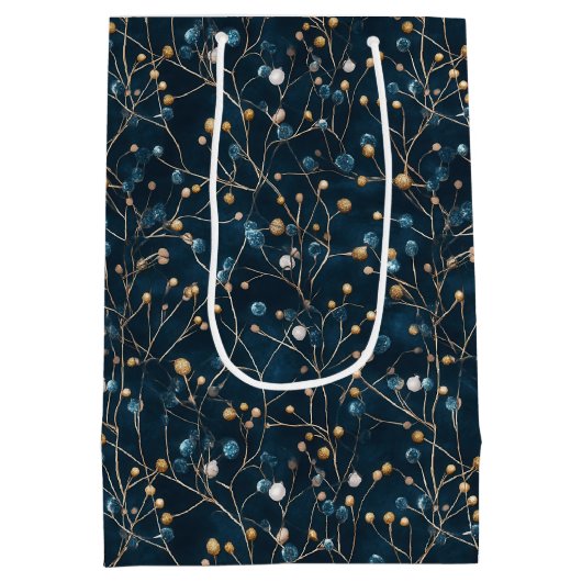 Gedroogde bloemen en goudkleurige bladeren medium cadeauzakje (Achterkant)