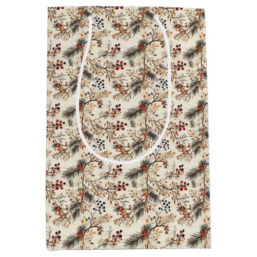 Gedroogde bloemen en goudkleurige bladeren medium cadeauzakje (Voorkant)