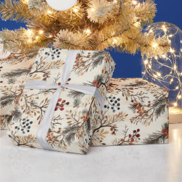 Gedroogde Bloemen en Goudkleurige Bladeren Wikkelp Cadeaupapier