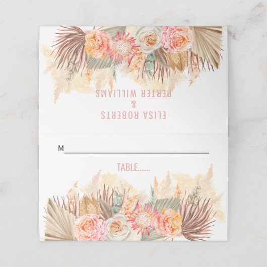 Gedroogde bloemen en pampas gras met een zachte ro plaatskaartje (Buitenkant ongevouwen)