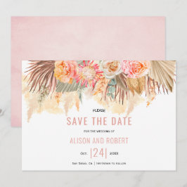 Gedroogde bloemen en pampas gras met een zachte ro save the date