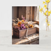 Gedroogde bloemen in houten doos kaart (Gele Bloem)