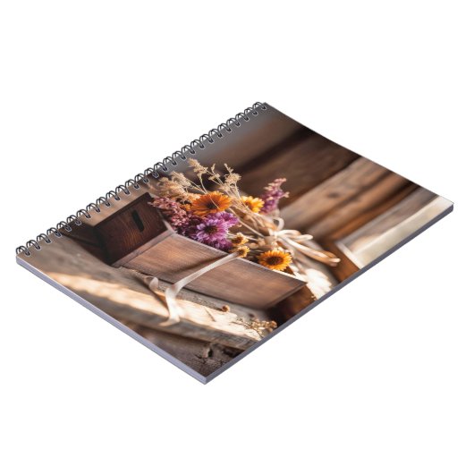Gedroogde bloemen in houten doos notitieboek (Linkerzijde)