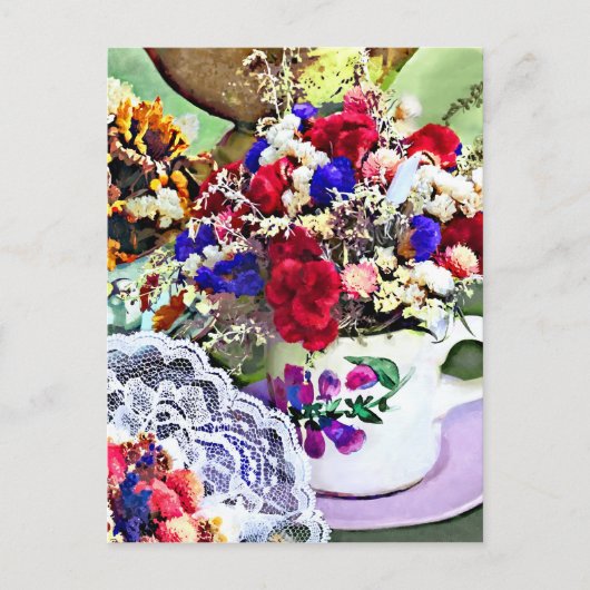 Gedroogde bloemen in Teacups Briefkaart (Voorkant)