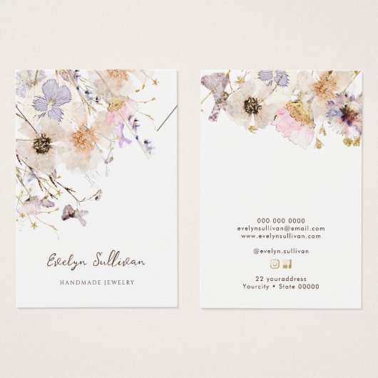 Gedroogde bloemen ketting display kaart (Voorkant /achterkant)