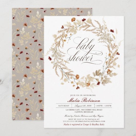 Gedroogde bloemen najaar Herfst Baby shower Kaart (Voorkant / Achterkant)