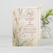 Gedroogde Bloemen Neutraal Rustiek Huwelijk Kaart (Staand voorkant)