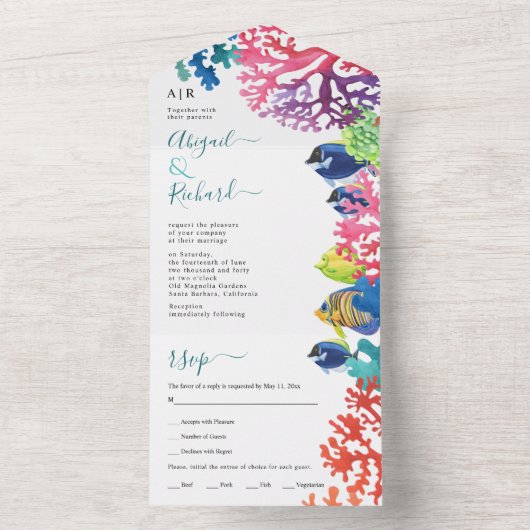 Gedroogde bloemen, pampasgras en palmbladbruiloft all in one uitnodiging (Binnen)