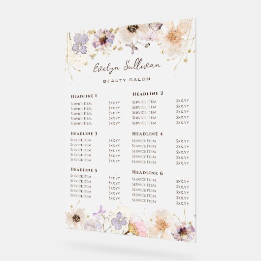 Gedroogde bloemen prijslijst acryl bord (Hoek)