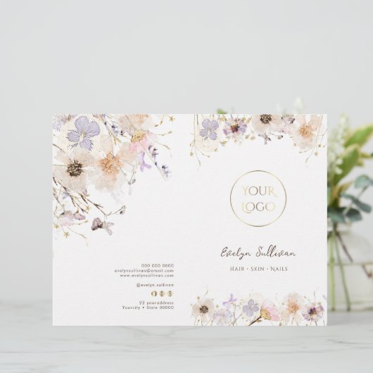 Gedroogde bloemen service menu brochure (Staand voorkant)