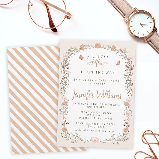 Gedroogde bloemen wildflower herfst meisje baby sh kaart