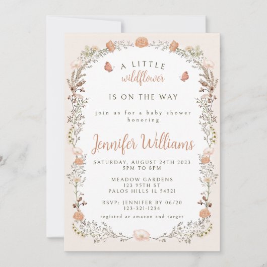 Gedroogde bloemen wildflower herfst meisje baby sh kaart (Voorkant)