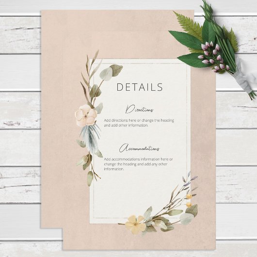 Gedroogde Boho Bloemen Lijst Blush Bruiloft Detail Informatiekaartje