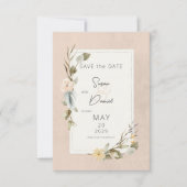Gedroogde Boho Bloemen Lijst Blush Bruiloft Save The Date (Voorkant)
