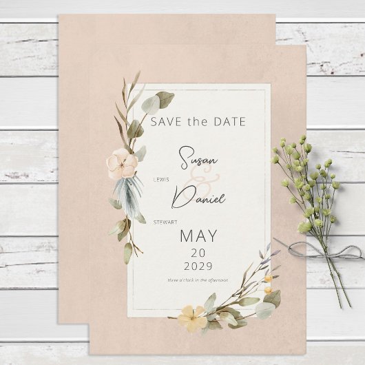 Gedroogde Boho Bloemen Lijst Blush Bruiloft Save The Date
