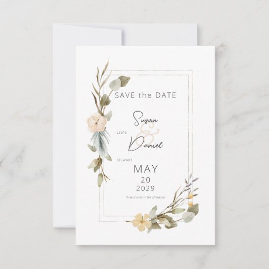 Gedroogde Boho Bloemen Lijst Bruiloft Save The Date (Voorkant)