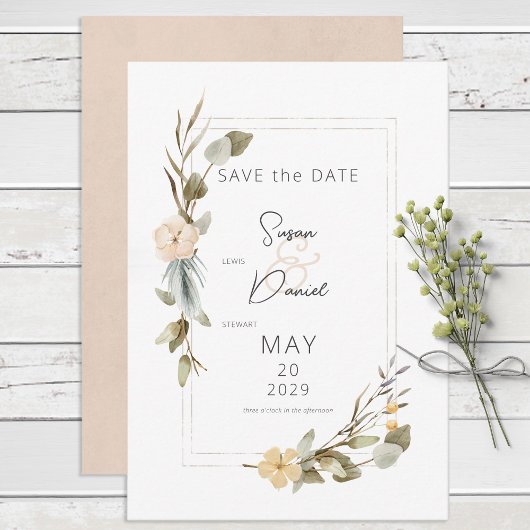 Gedroogde Boho Bloemen Lijst Bruiloft Save The Date