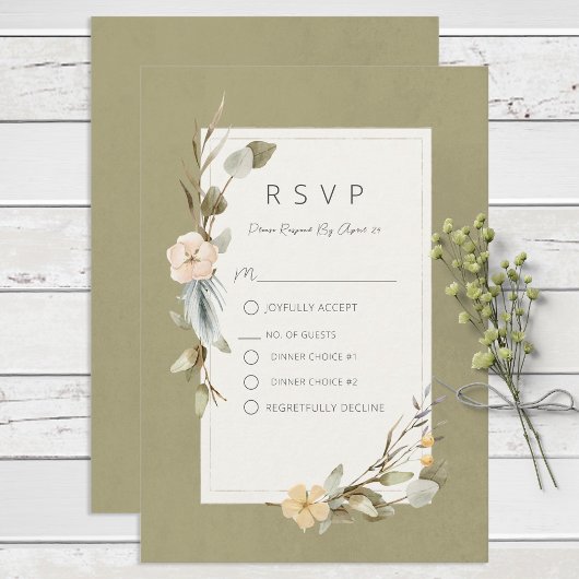 Gedroogde Boho Bloemen Lijst Sage Bruiloft RSVP Kaartje