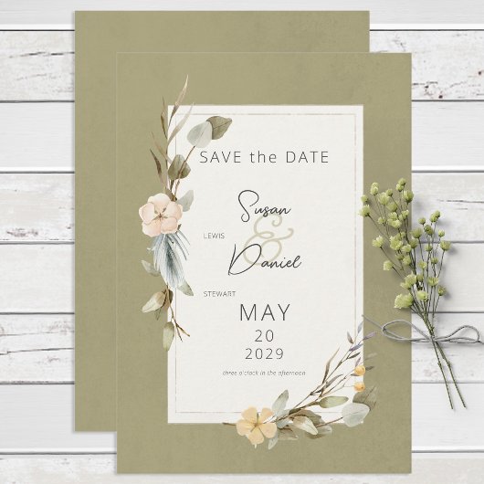 Gedroogde Boho Bloemen Lijst Sage Bruiloft Save The Date