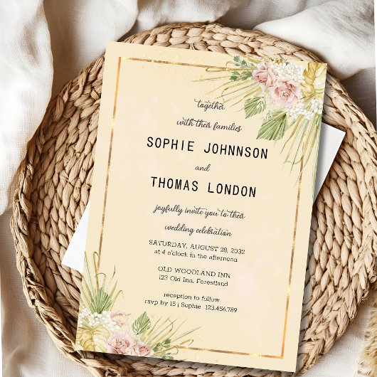 Gedroogde boho bloemen waterverf bruiloft kaart