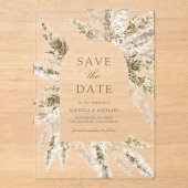 Gedroogde Boho Pampas Boog Wedding Save the Date Acryl Uitnodigingen (Voorkant)