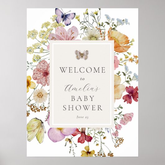 Gedroogde Boho Wildflower Baby shower Welkomstbord Poster (Voorkant)