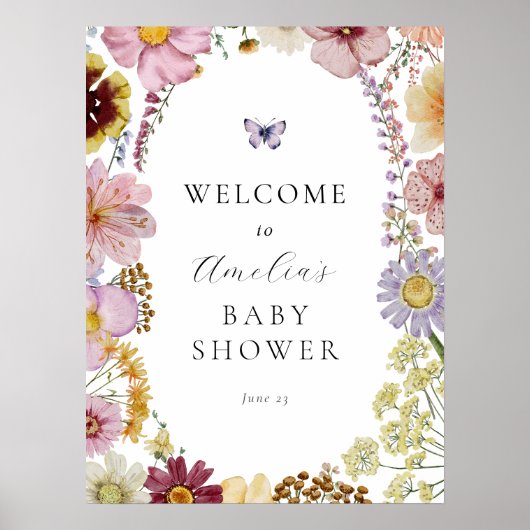 Gedroogde Boho Wildflower Baby shower Welkomstbord Poster (Voorkant)