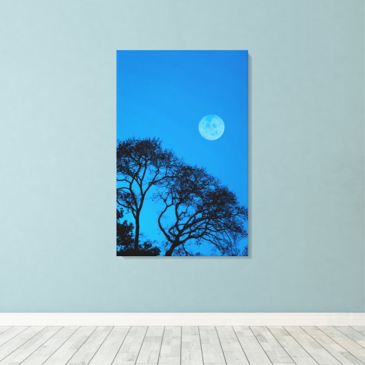 Gedroogde bomen en volle maan canvas afdruk (Insitu (Houten vloer))