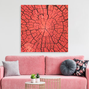 Gedroogde Boomstam Doorsnede Roze Rode Hout Foto Canvas Afdruk