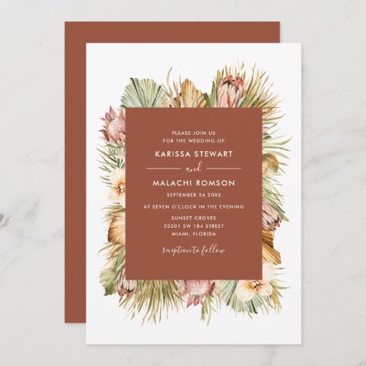 Gedroogde Botanicals Boho Palms Waterverf Bruiloft Kaart (Voorkant / Achterkant)