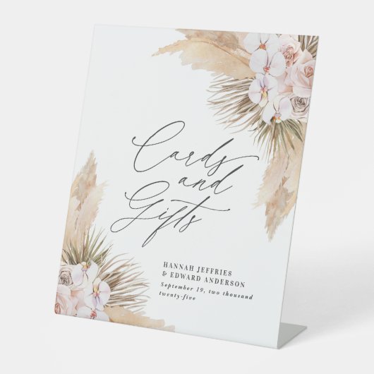 Gedroogde botanische pampas natuurlijke botanische reclamebord met voetstuk (Voorkant)