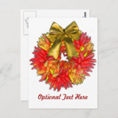 Gedroogde Chili Pepper Wreath & Gold Bow Briefkaart (Voorkant / Achterkant)