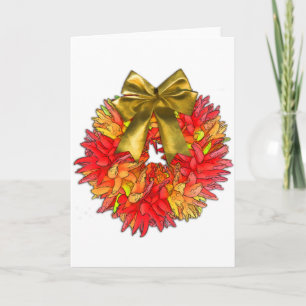 Gedroogde Chili Pepper Wreath & Gold Bow Feestdagen Kaart
