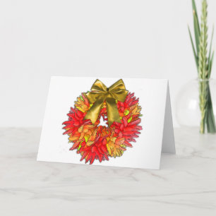 Gedroogde Chili Pepper Wreath & Gold Bow Feestdagen Kaart