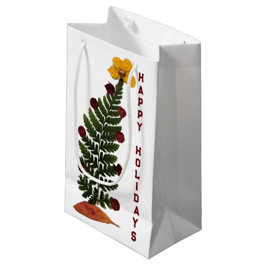 Gedroogde Druk Bloem Kerstboom Gift Bag - Y Klein Cadeauzakje (Voorkant Gekanteld)