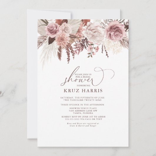 Gedroogde Floral Roos Palm & Pampas Boho Vrijgezel Kaart (Voorkant)