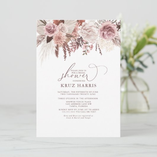Gedroogde Floral Roos Palm & Pampas Boho Vrijgezel Kaart (Staand voorkant)