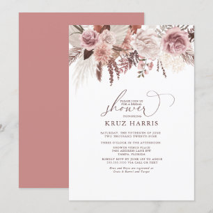Gedroogde Floral Roos Palm & Pampas Boho Vrijgezel Kaart