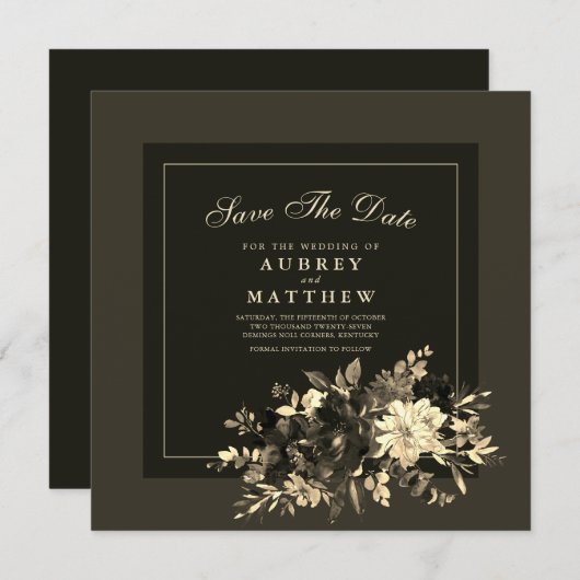 Gedroogde Floral Spray Earth Bruin bruiloft Save The Date (Voorkant / Achterkant)