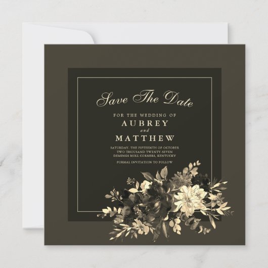 Gedroogde Floral Spray Earth Bruin bruiloft Save The Date (Voorkant)