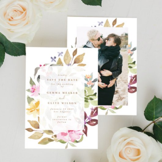 Gedroogde Floral Waterverf Art Wedding Foto Save The Date